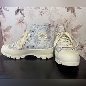 Converse CTAS Hi Watermarks Silver Canvas Women's Platform Sneakers A02032C
